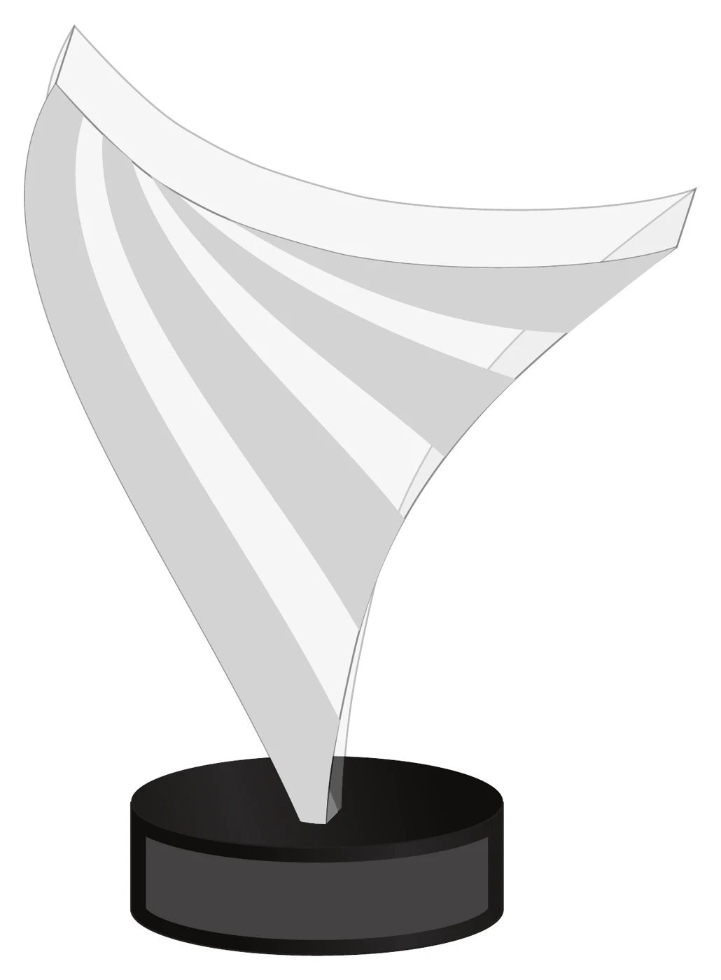 Society Awards concept: a curved metallic sail form on a round black base