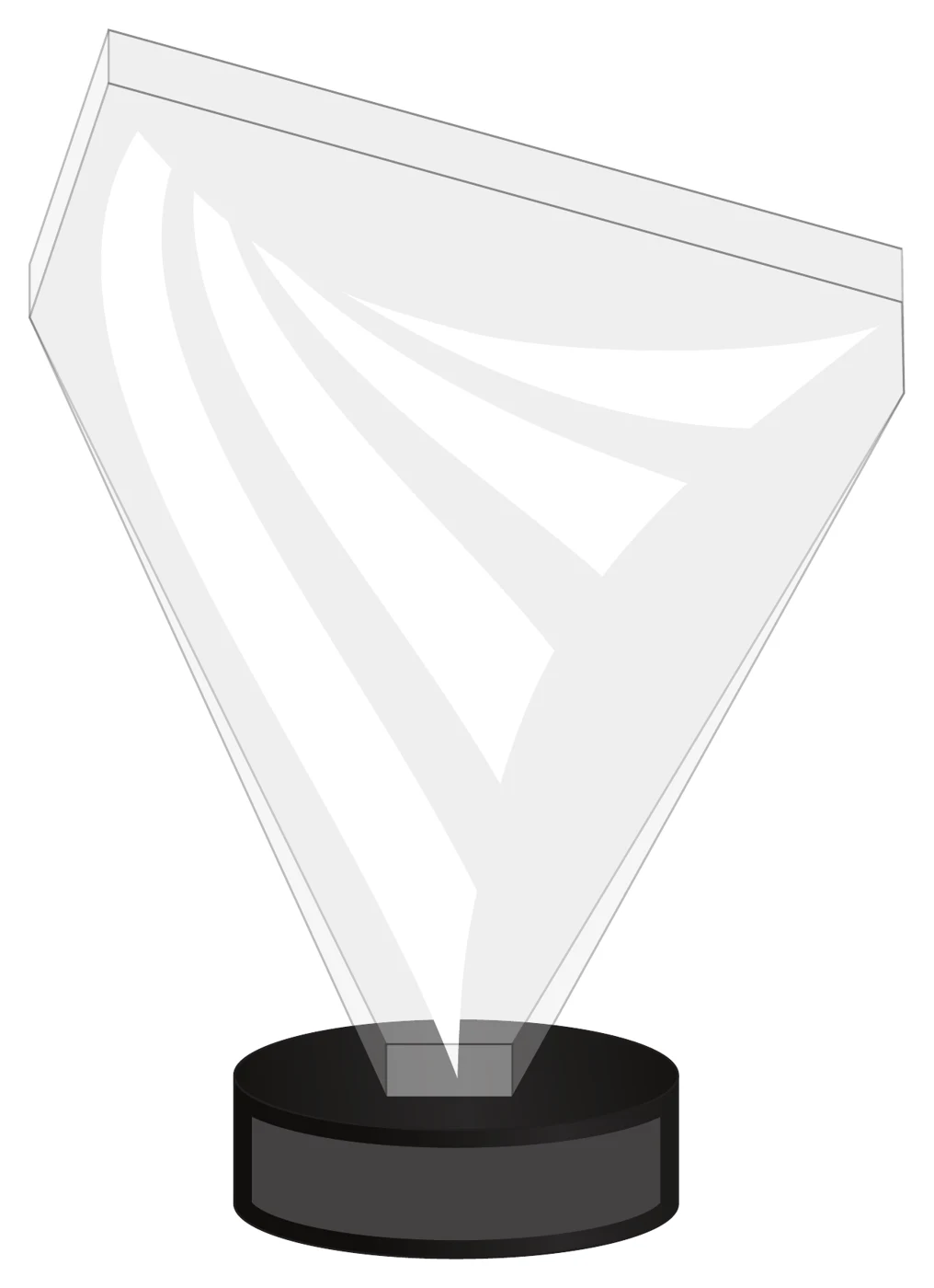 Society Awards concept: a tall faceted crystal fan rising from a round black base