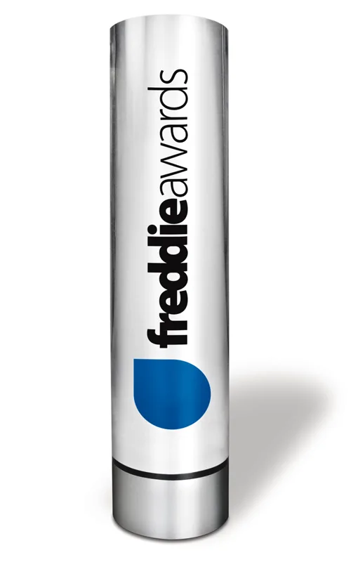 The silver Freddie Award trophy designed by Society Awards