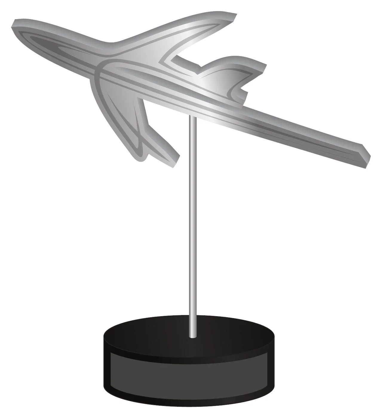 Society Awards concept: a polished silver aircraft mounted on a slim post above a black cylindrical base