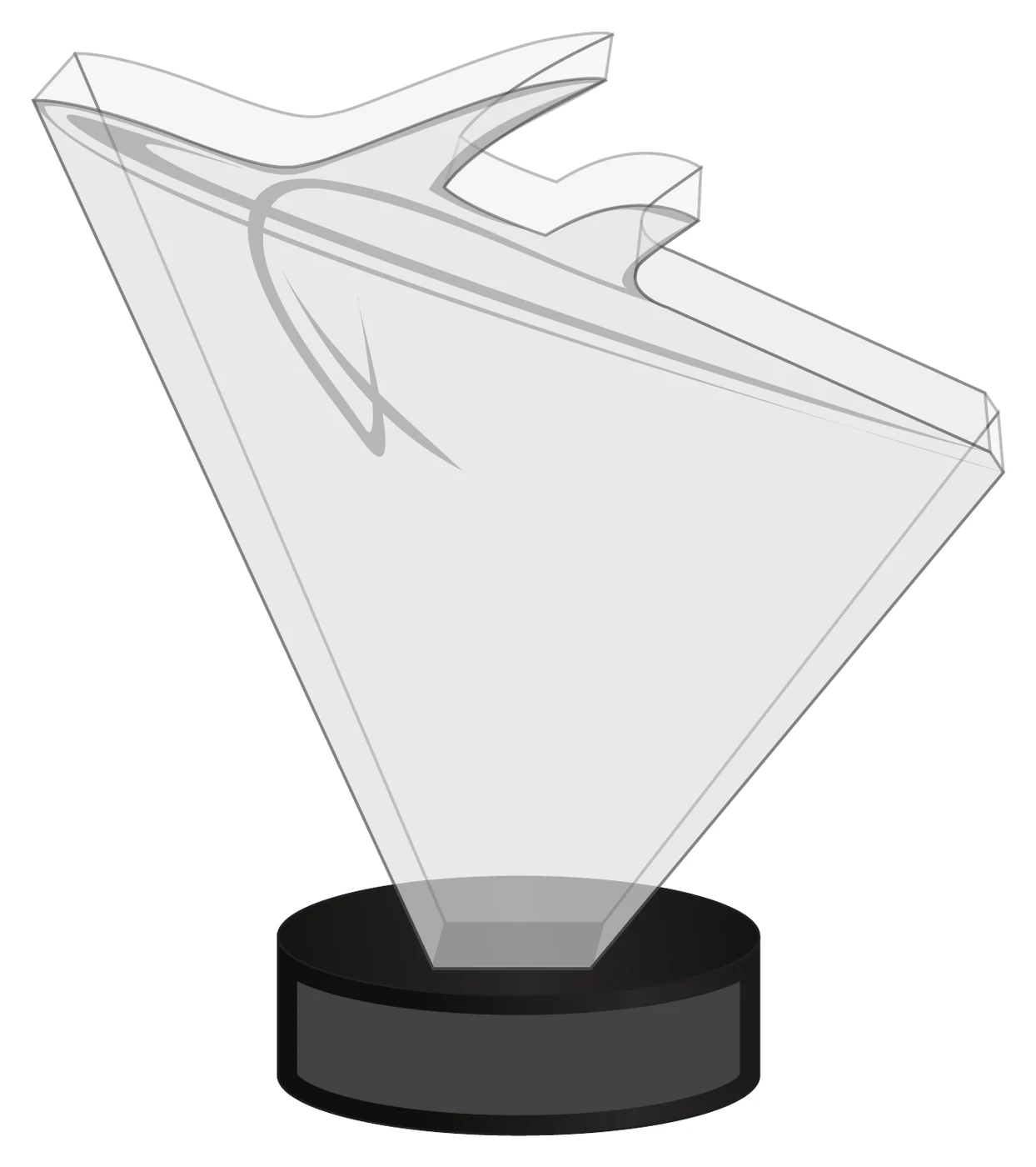 Society Awards concept: a crystal wedge with an aircraft silhouette forming its upper edge