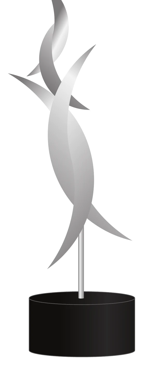 Society Awards concept: stacked silver wing forms rising from a slender stem